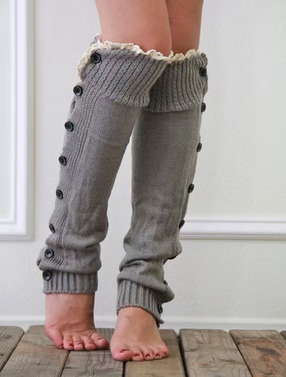 Knit Leg Warmers with Buttons Womens Slouchy Winter Legwear Long Boot Socks